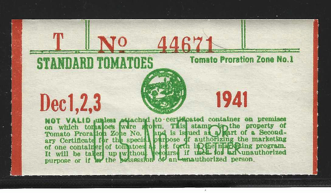 CA tomato TM279 Dec.1-3, 1941 proration zone 1 MNH VF