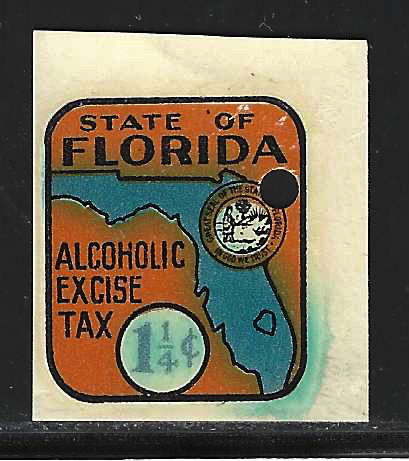 Fl liquor L18S 1-1/4¢ in blue w/ blue map MNH VF w/ punched hole