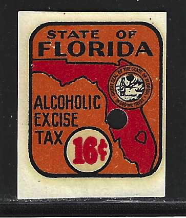 Fl liquor L22aS 16¢ bold in red w/red map MLH w/ punched hole 