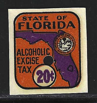 Fl liquor L23aS 20¢ bold in dk purple w/ dk purple map MLH VF & w/ punched hole 
