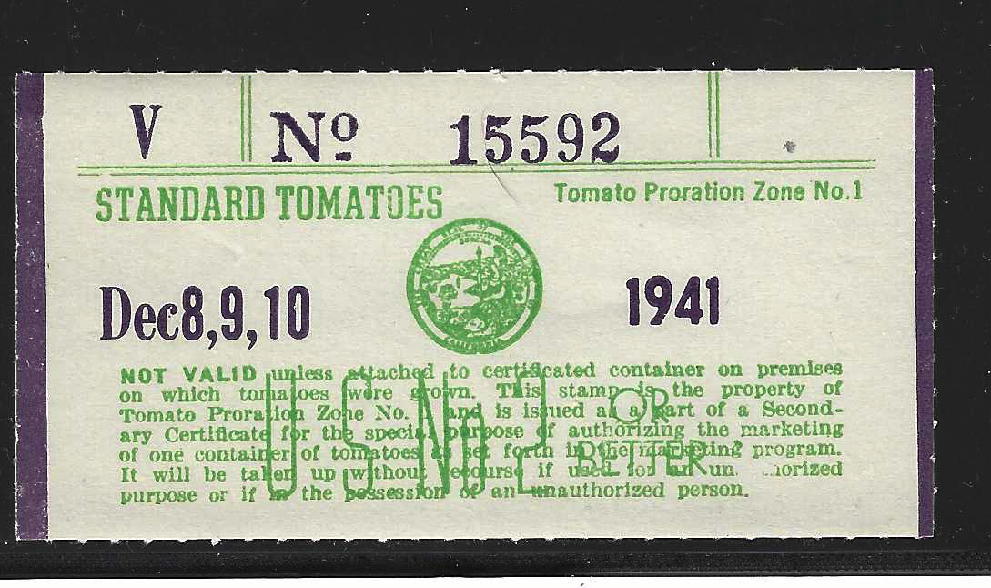 CA tomato  TM282 Dec.8-10, 1941 proration zone 1 MNH VF 
