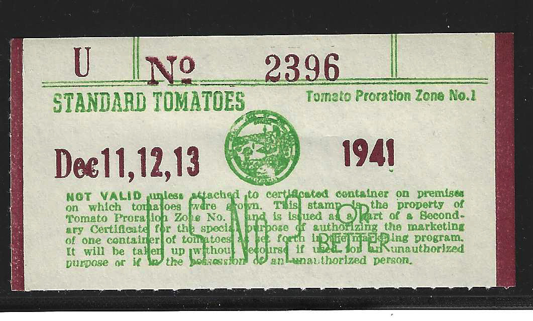 CA tomato TM283 Dec.11-13, 1941 proration zone 1 MNF VF