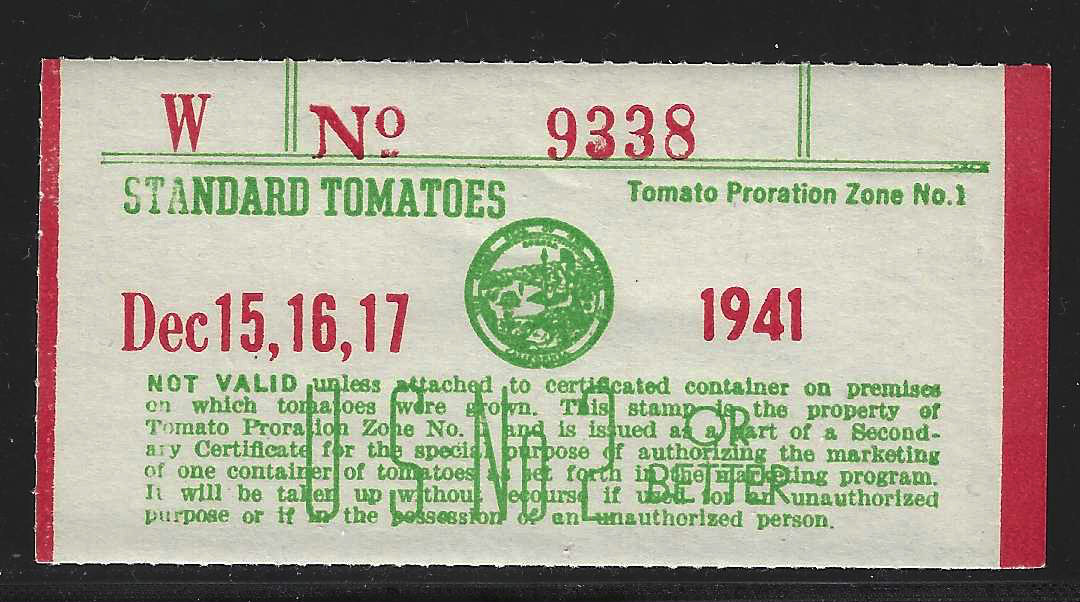 CA tomato TM284 Dec.15-17, 1941 proration zone 1 MNH VF