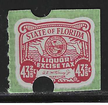 Fl liquor L121S 43-2/5¢ red & white MNH VF w/ punched hos