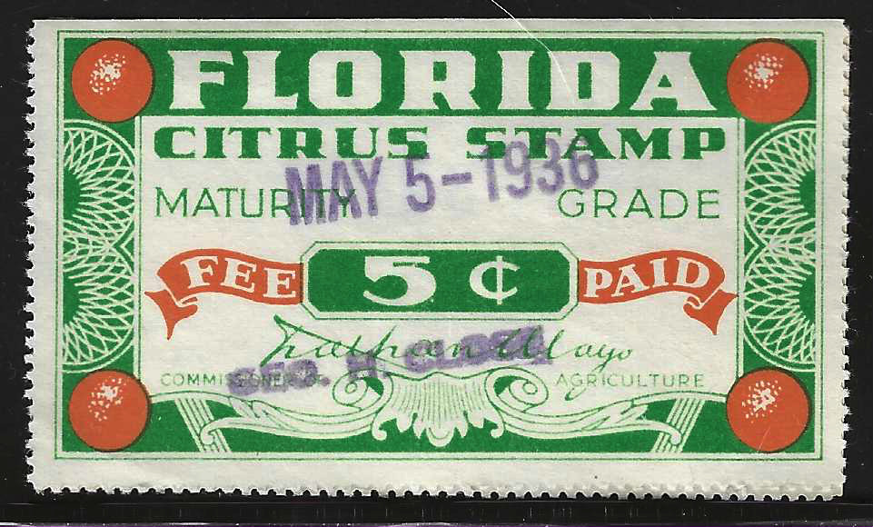 Fl citrus CF27 5¢ green & orange U VF w/ SE at T