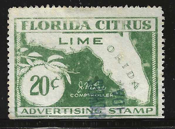 Fl lime LE2 20¢ green U  F-VF w/ slightly scuffed surface still a very rare stamp