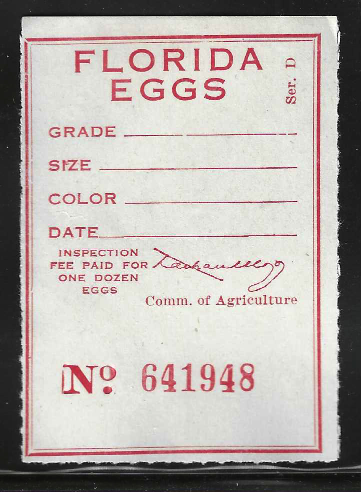Fl egg carton E11 Florida Eggs Ser. D red MNH VF