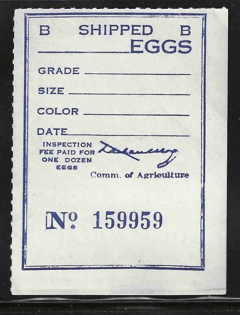 Fl egg carton E15  Shipped Eggs w/ "B"s flanking "Shipped" MNH VF w/ tiny thin