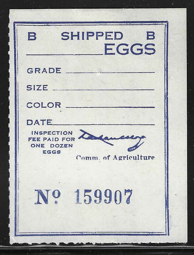 Fl egg carton E15  Shipped Eggs w/ "B"s flanking "Shipped" MLH VF 