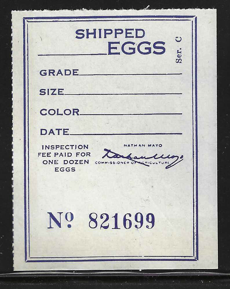 Fl egg carton E20 Shipped Eggs Ser. C blue MNH VF