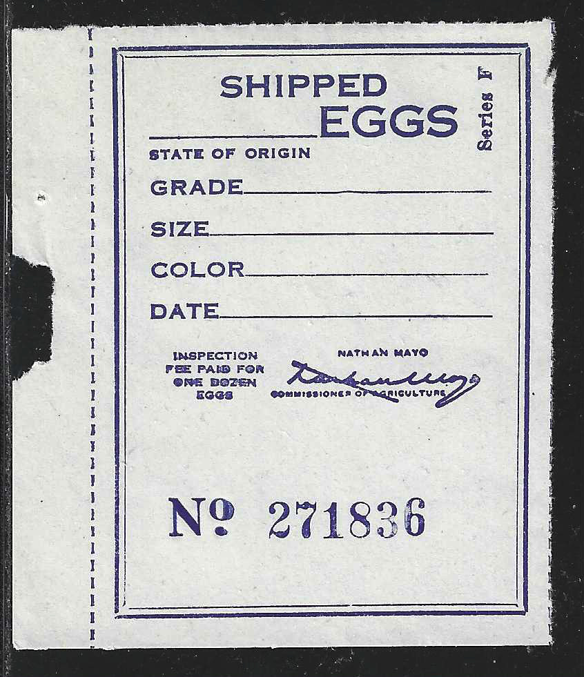 Fl egg carton E21 Shipped Eggs Series E blue MNH VF w/ minor flts