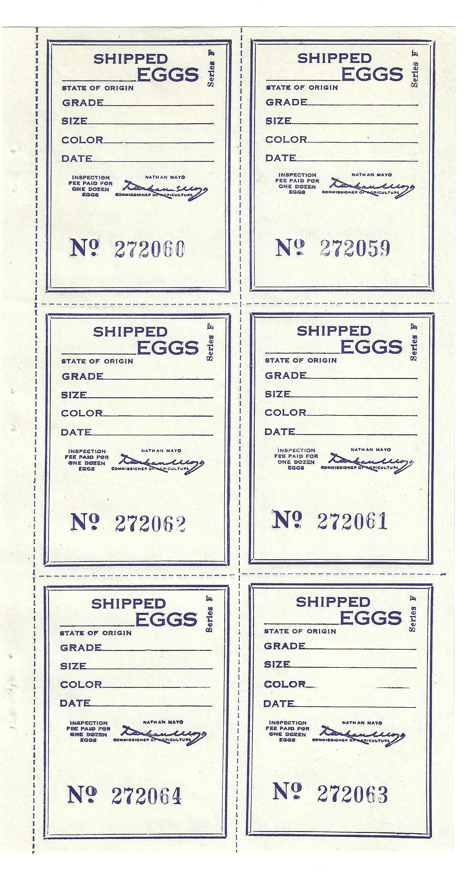 Fl egg carton E21 Shipped Eggs Series F blue MNH VF