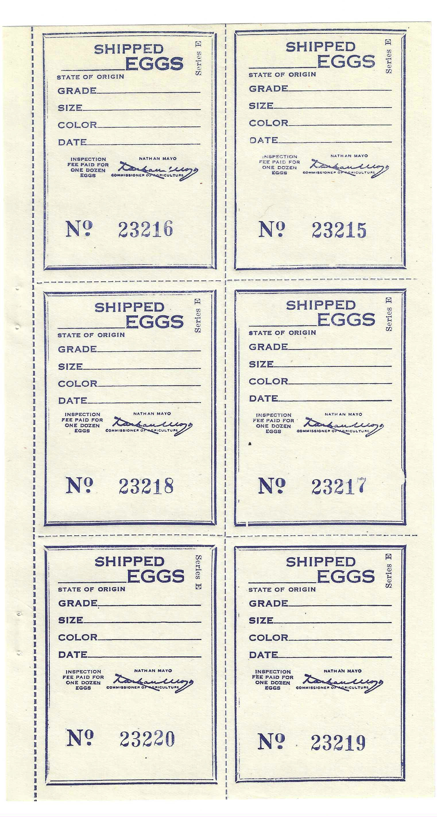Fl egg carton E21/E22 Shyipped Eggs sheet w/5 E21 & I E22 blue MNH VF