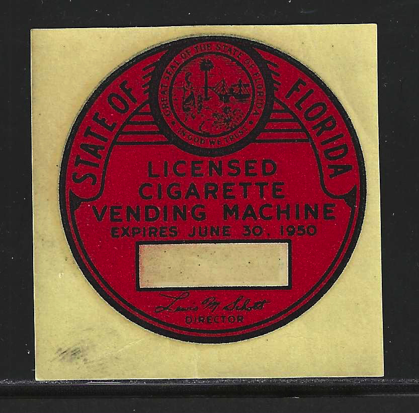Fl cigarette vending machine VC1S 1949-50 red decal unpriced in cat & said to be moderately rare