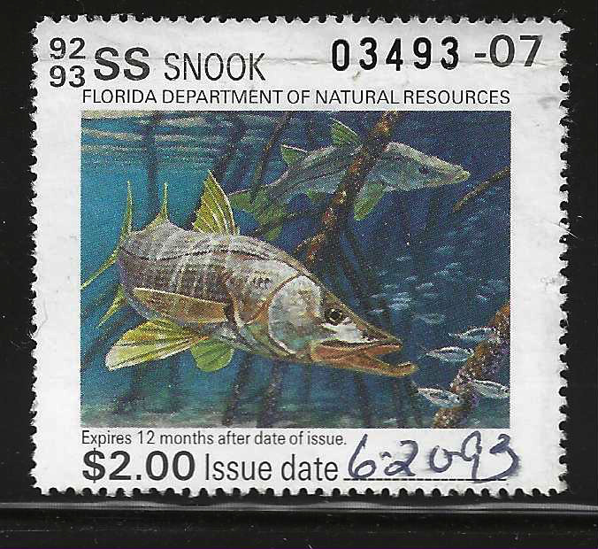 Fl snook stamp FL-SK4 1992-93 $2.00 multicolored U VF 