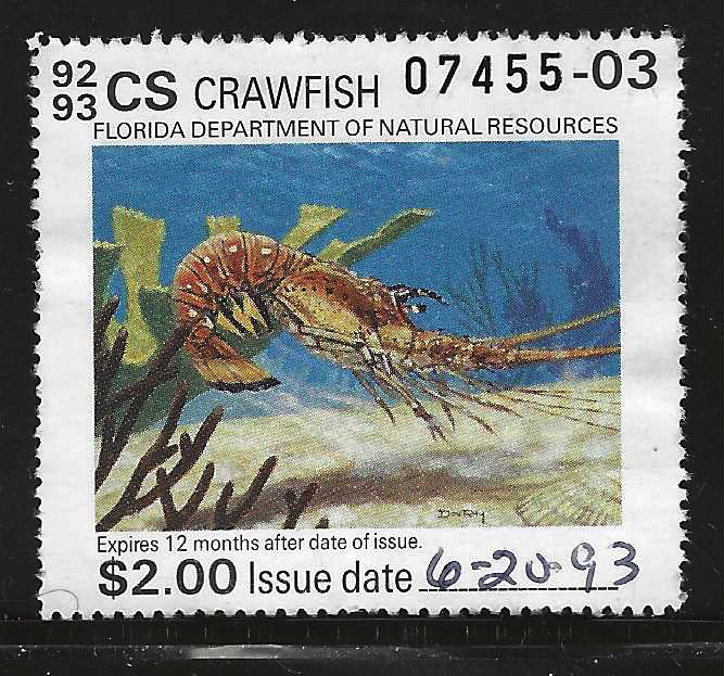 Fl crawfish stamp FL-CF4 1992-93 $2.00 multicolored U 