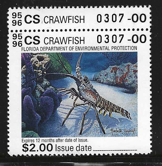 Fl crawfish stamp FL CF7 1995-96 $2.00 multicolored MNH VF