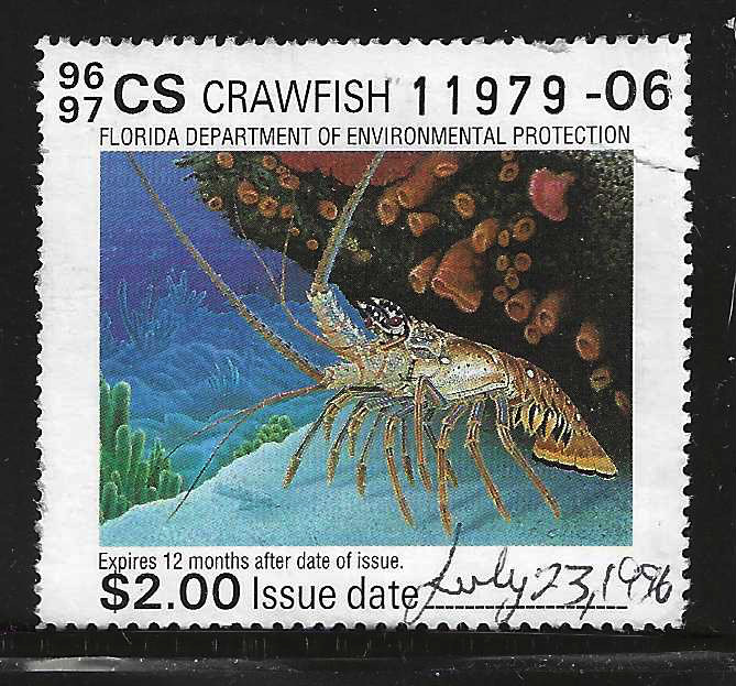 Fl crawfish stamp FL-CF8 1996-97 $2.00 multicolored U VF w/ small marginal tear