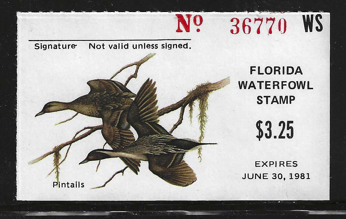 Fl waterfowl hunting stamp FL-W2 1980-81 $3.25 multicolored MNH VF
