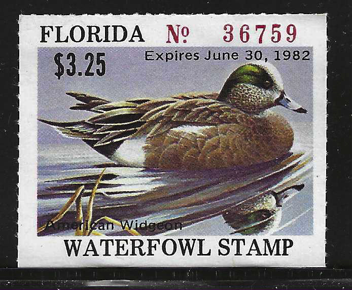 Fl waterfowl hunting stamp FL-W3 1981-82 $3.25 multicolored MNH VF w/o tab at left