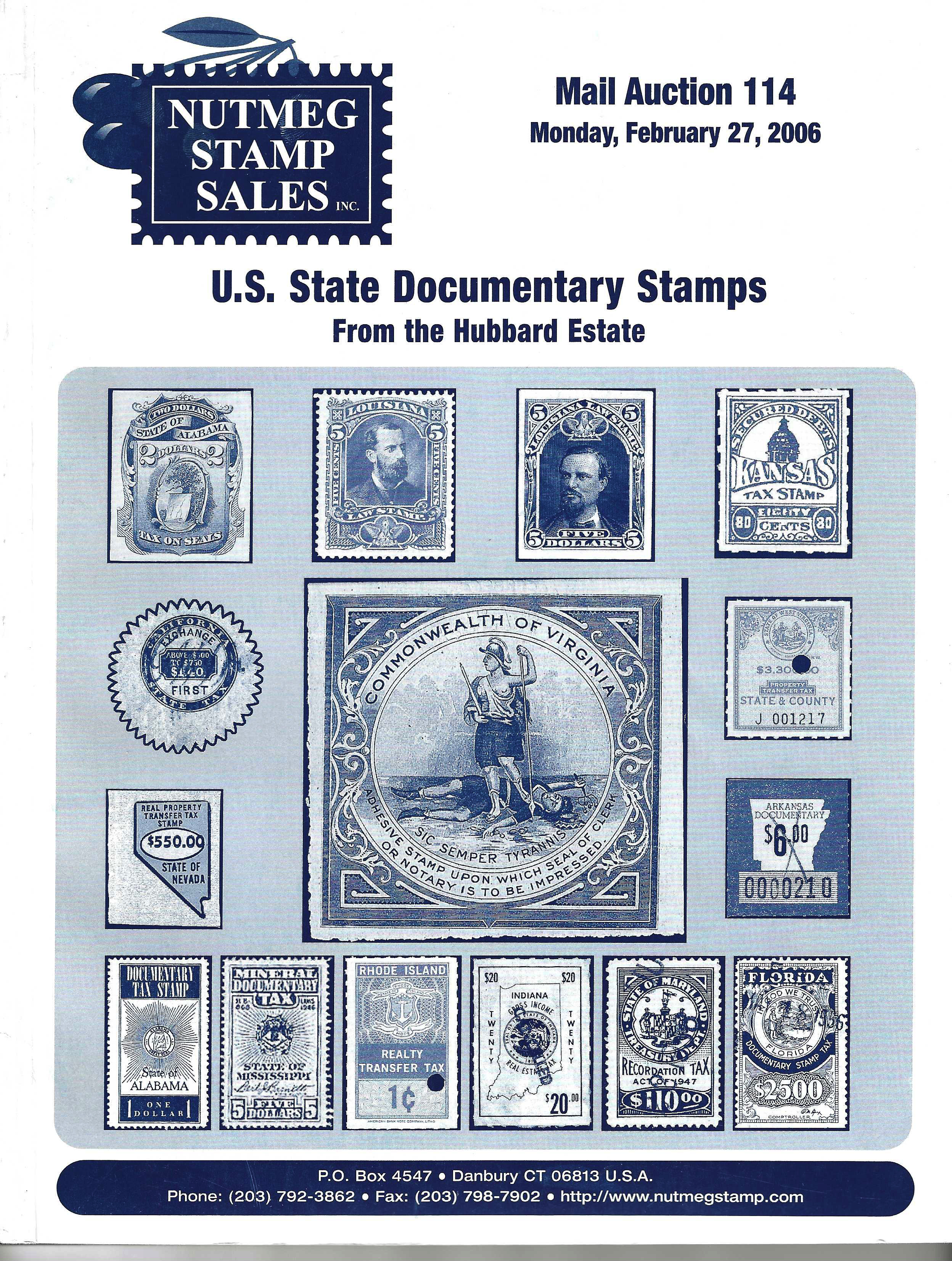 publication Nutmeg 2006 Mail Auction 114 U.S. State Documentary Stamps 