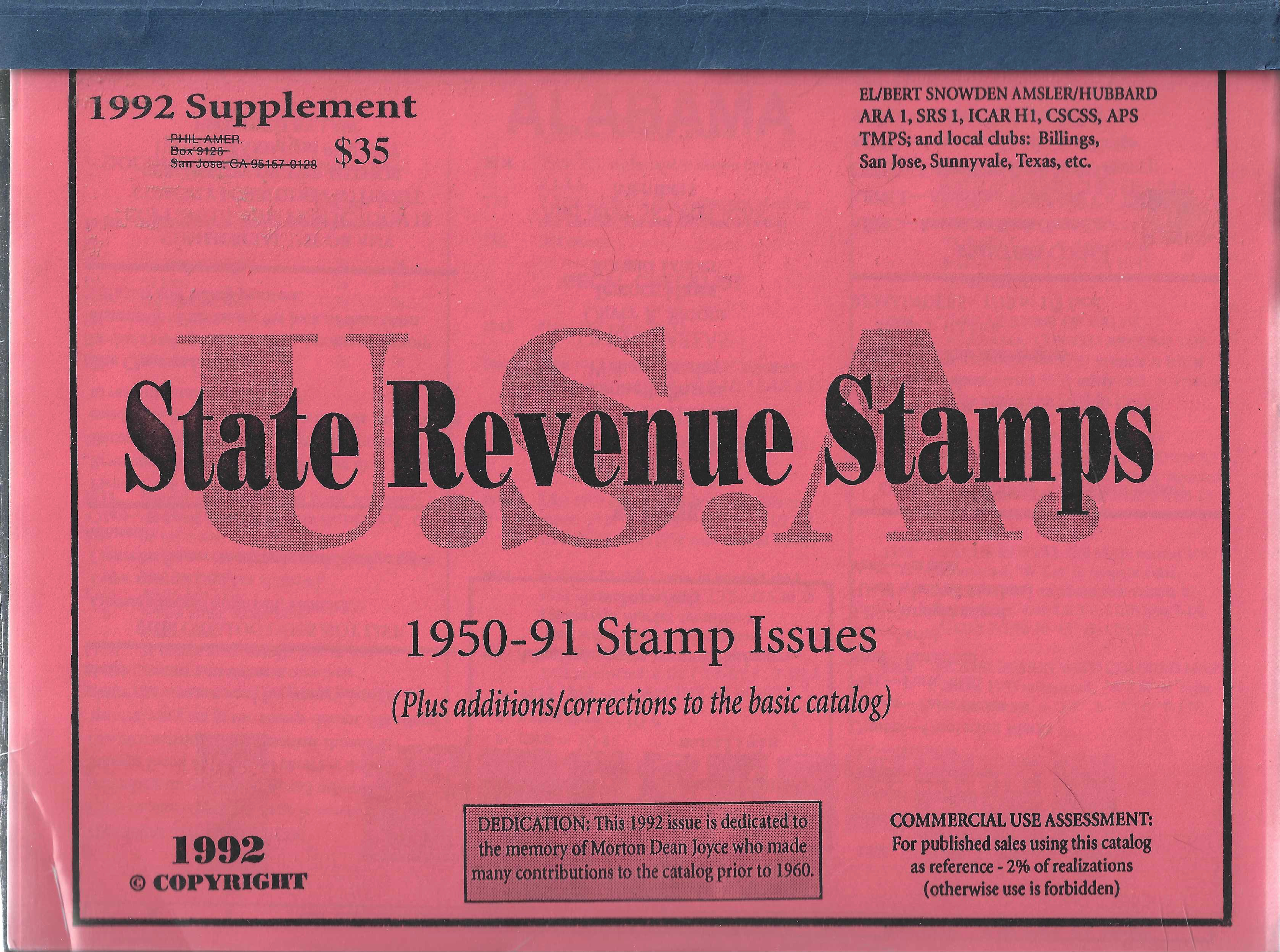 publication  Hubbard State Revenue Stamps 1992 Supplement